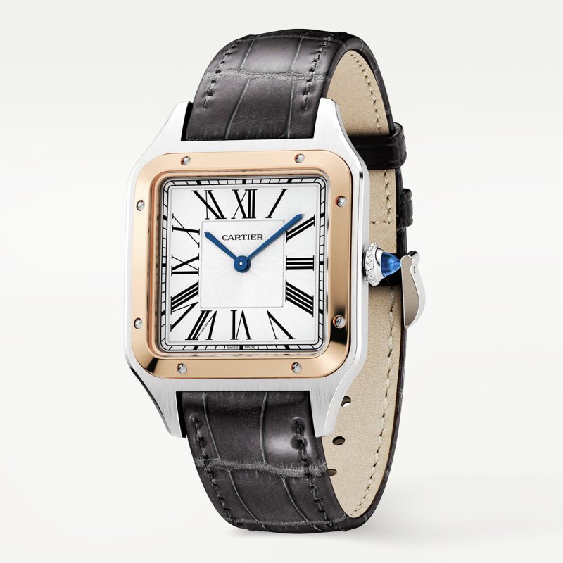 Santos-Dumont Large & 18ct Pink Gold Steel Strap Watch - Image 2