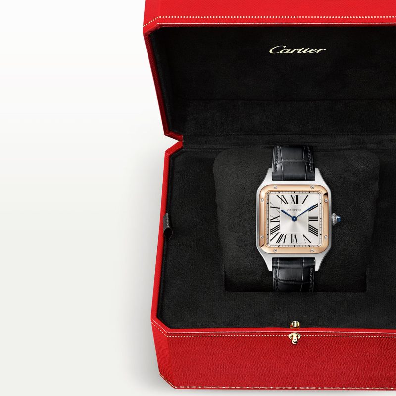 Santos-Dumont Large & 18ct Pink Gold Steel Strap Watch - Image 4