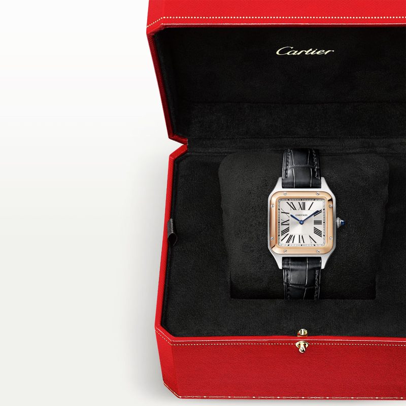 Santos-Dumont Small & 18ct Pink Gold Steel Strap Watch - Image 4