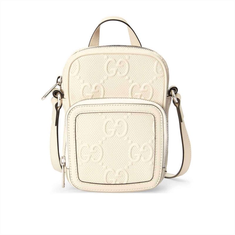 GG EMBOSSED MINI BAG IN WHITE LEATHER