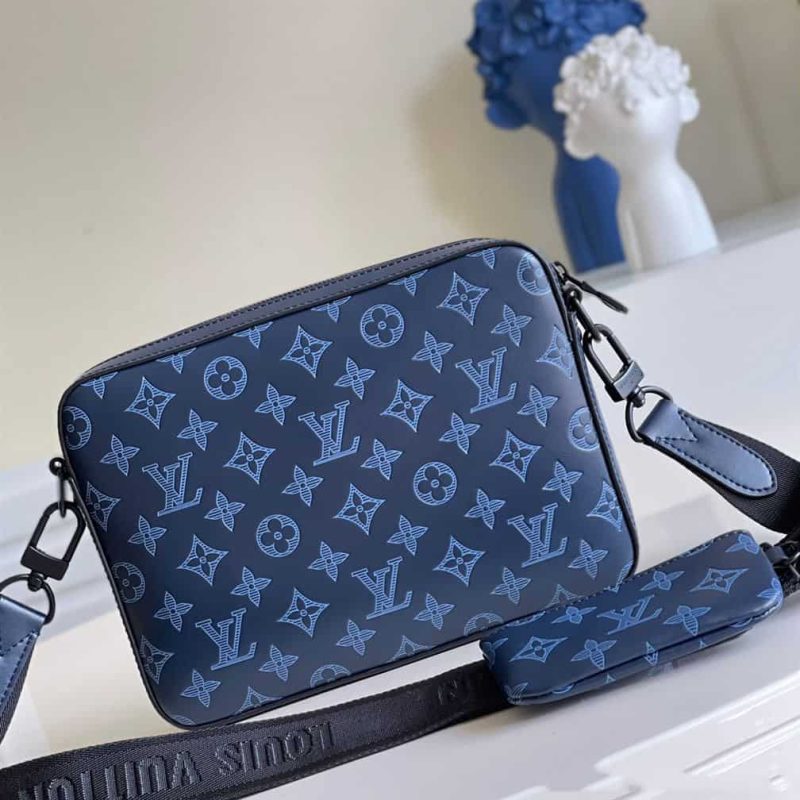 M45730 LOUIS VUITTON DUO MESSENGER BAG NAVY BLUE MONOGRAM SHADOW COWHIDE LEATHER - Image 6