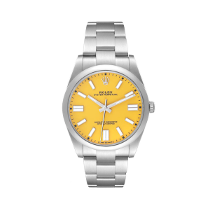 Rolex Perpetual 41mm Yellow Dial Oyster Steel Mens Watch 124300