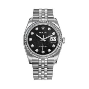 Rolex 36mm Datejust  Diamond Bezel And Black Diamond Dial 116234
