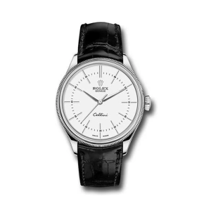 Rolex 39mm Cellini Time 18ct White Gold Leather Strap 50509