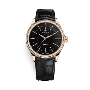 Rolex 39mm Cellini Rose Gold Black Dial Mens Watch 50505