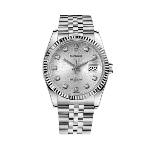Rolex Datejust 36mm Steel Fluted Bezel Silver Diamond Dial 116234